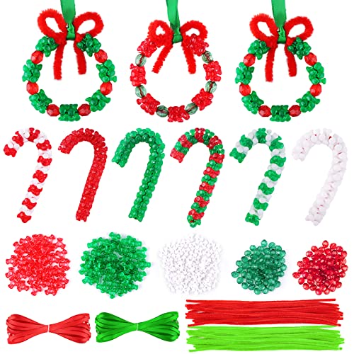 Kalolary 2462 Stück Weihnachtsperlen Ornament Set, Weihnachts Bastelkranz Zuckerstange Weihnachtsdreieck Perlen DIY Perlen Chenille Stiele und Bänder Weihnachtsbaum hängende Dekoration Urlaub Party von Kalolary