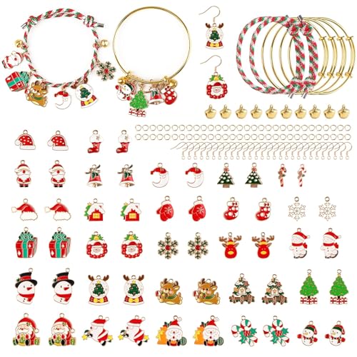 Kalolary 84P 27 Stile Weihnachten Emaille Charme, weihnachtliche Charms Anhänger Set mit Ohrhaken, Rotem Seil, Armbändern, Glocken Handwerk Bilden Schmuck Basteln Herstellung Zubehör Kalolary 84P 27 Stile Weihnachten Emaille Charme, weihnachtliche Charms Anhänger Set mit Ohrhaken, Rotem Seil, Armbändern, Glocken Handwerk Bilden Schmuck Basteln Herstellung Zubehör von Kalolary