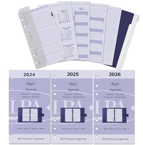 Kalpa 6 Ringbuch Agenda Nachfüllen Personal Organizer Terminplaner Einlage Kalendereinlage Kompletsett, 2024 2025 2026, B6 Persönlich, 1 Woche auf 2 Seiten von Kalpa