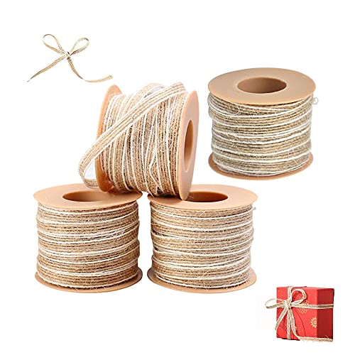 4 Stücke Jute Sackleinen Band, Jute Hessisches Band, Juteband Band mit Spitze, 10M Juteband, Bastelband, für Geschenkverpackung, Hochzeit, Partys von Kalsey