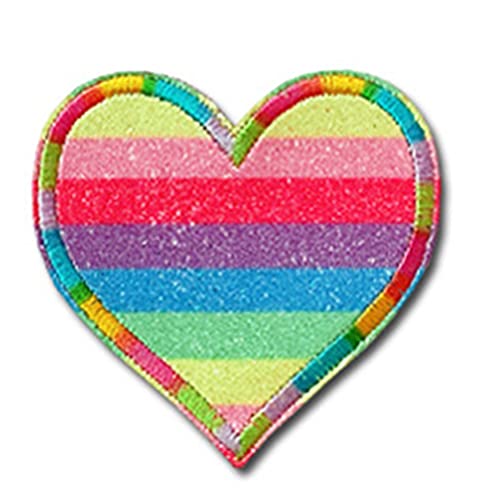10 x glitzernde Regenbogen-Herz-Aufnäher zum Aufbügeln oder Aufbügeln von Kalttoy