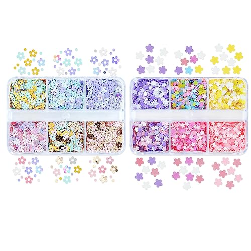 2 Boxen mit 6 Fächern, Netz, rot, bunt, kleine Blütenblätter, Pailletten, japanische Maniküre-Patches, polarisierte Pailletten von Kalttoy