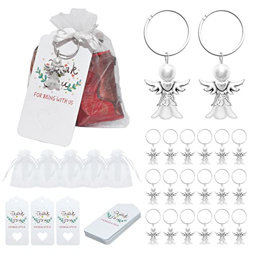 Engel-Schlüsselanhänger, Engel-Anhänger, Taufgeschenk für Schlüssel, mit Dankeschön-Etiketten, Organza-Beutel für Babys, weiße Organza-Beutel von Kalttoy