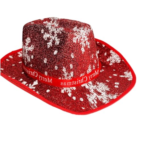 Glitzernde Weihnachtsmütze, Festival, Cowboyhut, Kostümzubehör, flacher Hut von Kalttoy