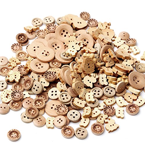Holzknöpfe zum Nähen, verschiedene Formen, 2 Löcher, natürliche Farbe, 100 Stück Holzknöpfe zum Nähen, verschiedene Formen, 2 Löcher, natürliche Farbe, 100 Stück von Kalttoy