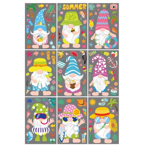 Kalttoy 9 Blatt Sommer-Fensteraufkleber, Party-Dekorationen, doppelseitig, statisch von Kalttoy