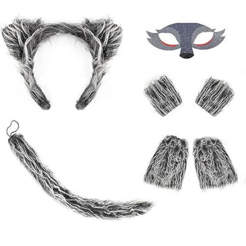 Kalttoy Elegantes Wolfskostüm-Zubehör für Kinder und Erwachsene, robustes Woll-Ohren- und Schwanz-Set für Geburtstagsparty, Halloween-Outfit Kalttoy Elegantes Wolfskostüm-Zubehör für Kinder und Erwachsene, robustes Woll-Ohren- und Schwanz-Set für Geburtstagsparty, Halloween-Outfit von Kalttoy