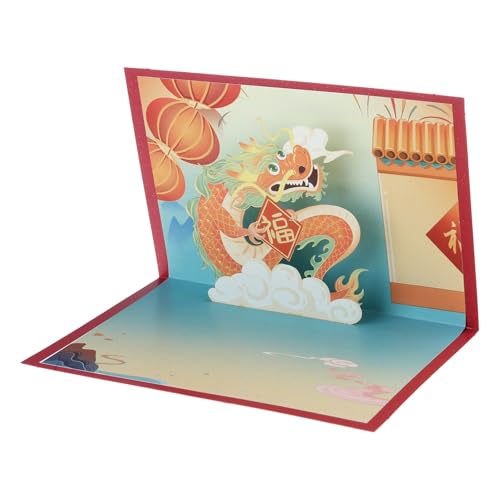 Neujahrsgrußkarte 2024, 3D-Popup-Drachenkarten, chinesisches Frühlingsfest, Postkarten mit Umschlag für den Winterurlaub von Kalttoy
