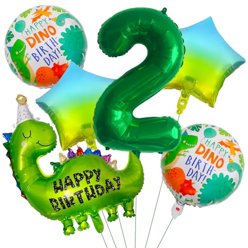 Dino Geburtstag Deko,Kaluofan Dino Luftballon 2 Jahre Jungen,Kindergeburtstag Deko,Dino Deko Folienballon 2 Geburtstagsdeko,Luftballons Grün Dino Geburtstag für Dinosaurier Jurassic Dschungel Party von Kaluofan