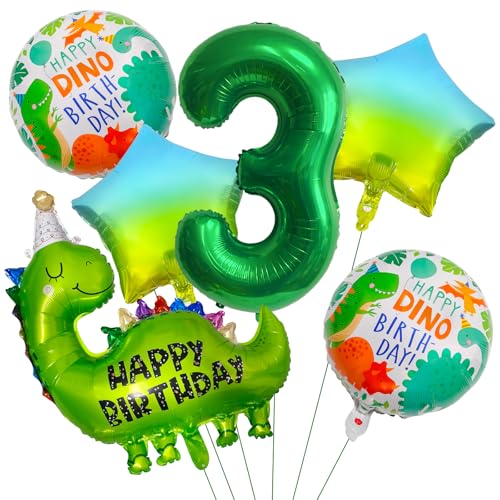 Dino Geburtstag Deko,Kaluofan Dino Luftballon 3 Jahre Jungen,Kindergeburtstag Deko,Dino Deko Folienballon 3 Geburtstagsdeko,Luftballons Grün Dino Geburtstag für Dinosaurier Jurassic Dschungel Party von Kaluofan
