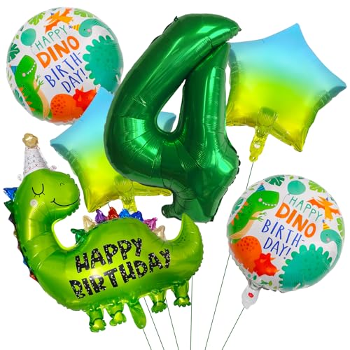 Dino Geburtstag Deko,Kaluofan Dino Luftballon 4 Jahre Jungen,Kindergeburtstag Deko,Dino Deko Folienballon 4 Geburtstagsdeko,Luftballons Grün Dino Geburtstag für Dinosaurier Jurassic Dschungel Party von Kaluofan