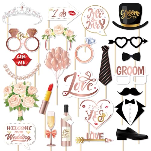 Hochzeit Fotobox Requisiten,25 STK Photo Booth Foto Requisiten,Fotobox Accessoires Hochzeitfür Hochzeit Verlobung Bachelorette Party Hen Party Zubehör Fotografie hochzeitsspiele von Kaluofan