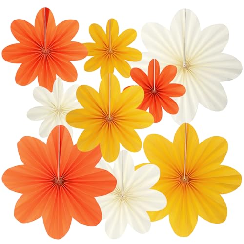 Papierblumen-Dekorationen, Kaluofan 9 Stück Papierfächer Partydekorationen zum Aufhängen für Geburtstag, Hochzeit, Festival, Karneval, Muttertag, Sommerparty (Rosenrot, Gelb, Weiß) von Kaluofan