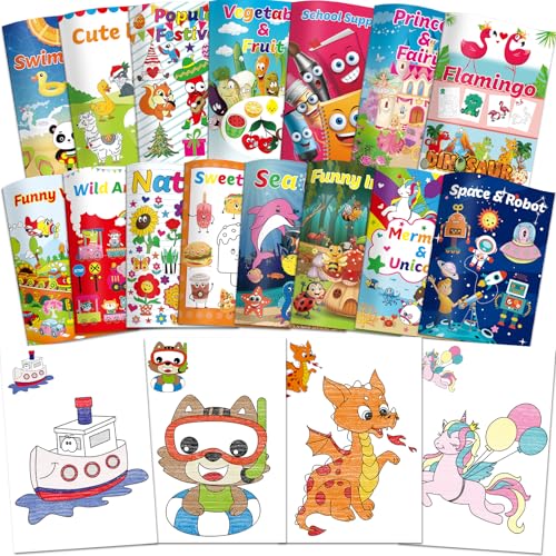 Kalysky 15 Malbücher für Kinder, 21.6x15cm Malbuch Kinder mit Farbführer, Mitgebsel Kindergeburtstag Hochzeiten Gastgeschenke, Kleine Massenmalbbuch für Kleinkinder im Alter von 2-8 Jahren von Kalysky