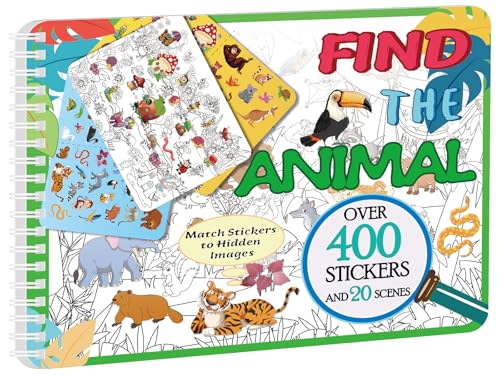 Kalysky Finden und Matchen Tiere Stickerbuch, 400+ Sticker Tiere Stickerbuch ab 2-8 jahre, Sprial Gebunden Stickerbücher mit finden und Färbung Spaß von Kalysky