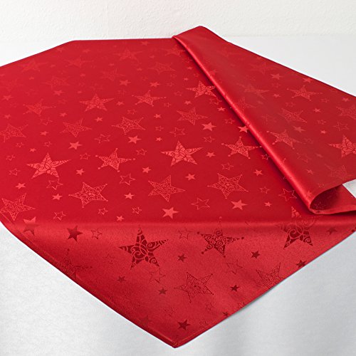 KAMACA Lotus Effekt Tischdecke Magic Stars mit Sternen Motiv - mit FLECKSCHUTZ - Flüssigkeiten perlen einfach ab Winter Weihnachten (Mitteldecke 85x85 cm, Rot) von KAMACA