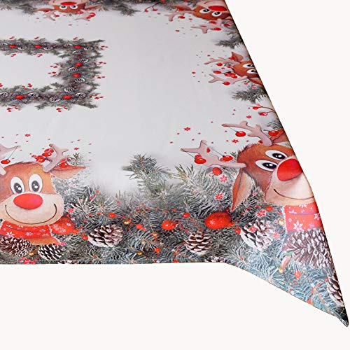 KAMACA Tischdecke mit hochwertigem Druck-Motiv Küche Esstisch Eyecatcher Herbst Winter Weihnachten (Elch mit roter Nase 130x170) von KAMACA