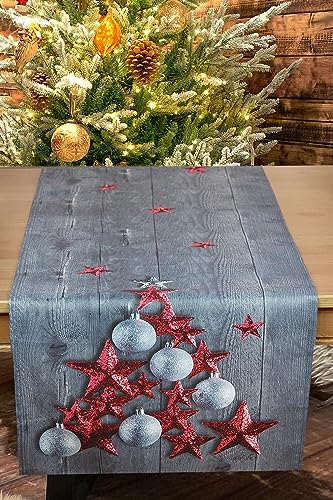 KAMACA Tischläufer RED Stars 40x140 cm hochwertiges Druck-Motiv mit weihnachtlichen Motiven mit Lotus Effekt FLECKSCHUTZ EIN Schmuckstück zu Winter Weihnachten (Red Stars) von KAMACA