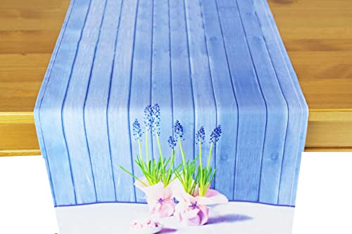 KAMACA Tischläufer Frühling Ostern Blumen Hasen Dekor Osterhasen Ostereier Bunt Waschbar Fleckschutz Küche Esstisch Tisch Dekoration (40x160 Hyazinthen) von KAMACA