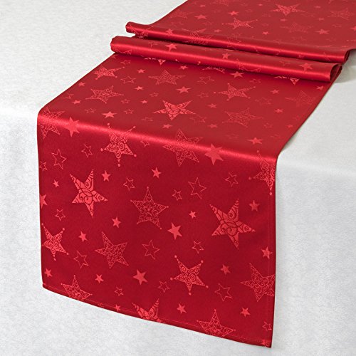 KAMACA Lotus Effekt Tischdecke Magic Stars mit Sternen Motiv - mit FLECKSCHUTZ - Flüssigkeiten perlen einfach ab Winter Weihnachten (Tischläufer 40x140 cm, Rot) von KAMACA
