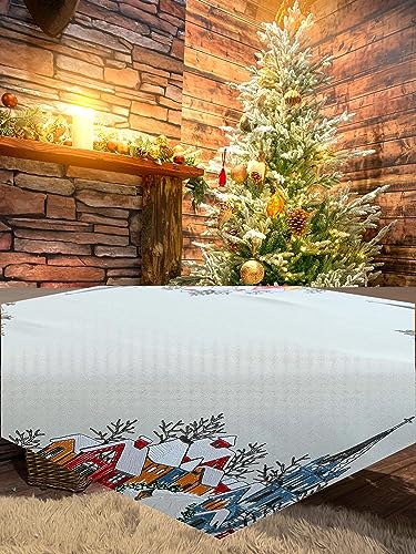 KAMACA Tischdecke Mitteldecke 85x85 cm mit filigraner Stickerei Küche Esstisch Tisch Dekoration Eyecatcher in Herbst Winter Weihnachten (Dorf mit Kirche) von KAMACA