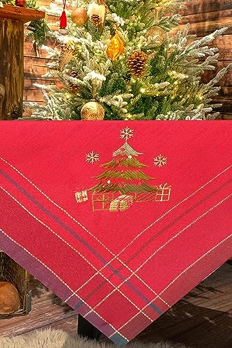 KAMACA Tischdecke Mitteldecke 85x85 cm mit filigraner Stickerei Küche Esstisch Tisch Dekoration Eyecatcher in Herbst Winter Weihnachten (Weihnachtsbaum) von KAMACA