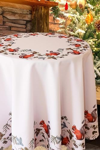 KAMACA Tischdecke mit hochwertigem Druck-Motiv Küche Esstisch Tisch Dekoration Eyecatcher in Herbst Winter Weihnachten (Eichhörnchen im Wald 170 rund) von KAMACA