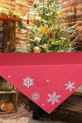 KAMACA Tischdecke Mitteldecke 85x85 cm mit filigraner Stickerei Küche Esstisch Tisch Dekoration Eyecatcher in Herbst Winter Weihnachten (Schneeflocken rot) von KAMACA