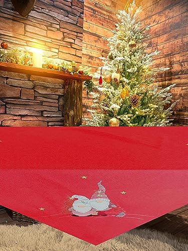 KAMACA Tischdecke Mitteldecke 85x85 cm mit filigraner Stickerei Küche Esstisch Tisch Dekoration Eyecatcher in Herbst Winter Weihnachten (Wichtel rot) von KAMACA