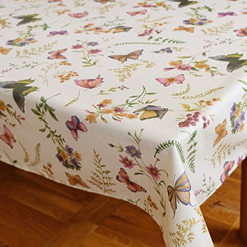 KAMACA Tischdecke Schmetterlinge auf der Blumenwiese Tischwäsche Küche Esstisch Frühling Sommer Blumen waschbare Tisch Dekoration ganzjährig (Tischdecke eckig 130x170 cm) von KAMACA