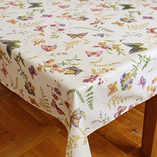 KAMACA Tischdecke Schmetterlinge auf der Blumenwiese Tischwäsche Küche Esstisch Frühling Sommer Blumen waschbare Tisch Dekoration ganzjährig (Tischdecke eckig 130x225 cm) von KAMACA