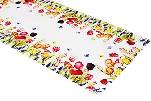 KAMACA Tischläufer Frühling Sommer Bunt Blumen Waschbar Küche Esstisch Dekor waschbare Tisch Dekoration ganzjährig (40x90 Tulpen und Schmetterlinge) von KAMACA