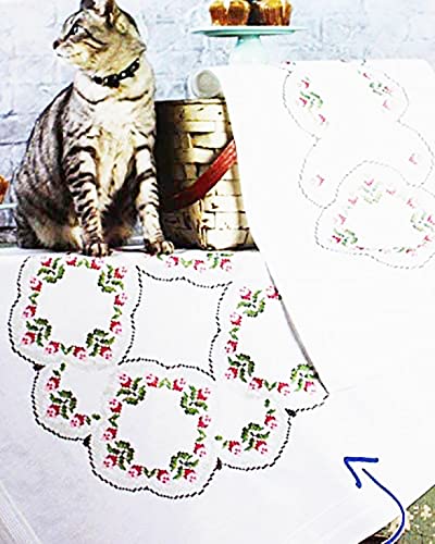 KAMACA Stickpackung Kreuzstich vorgezeichnet Baumwolle komplettes Stickset mit Stickvorlage Stickerei-Kit zum Selbersticken Erwachsene (Rosen Garten MD 80x80 cm) von KAMACA