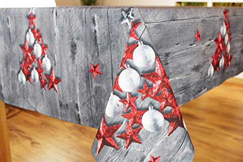 KAMACA XL Tischdecke RED Stars hochwertiges Druck-Motiv mit weihnachtlichen Motiven mit Lotus Effekt FLECKSCHUTZ EIN Schmuckstück zu Winter Weihnachten (Red Stars 150x250) von KAMACA