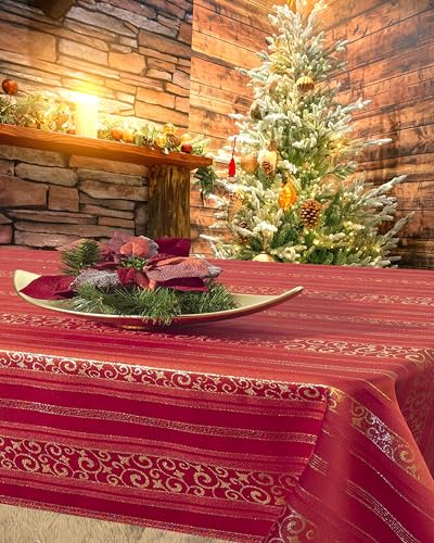 KAMACA XL Tischdecke rot mit goldfarbenen Arabesken Küche Esstisch Tisch Dekoration Eyecatcher in Herbst Winter Weihnachten (Magic Moments 140x200) von KAMACA