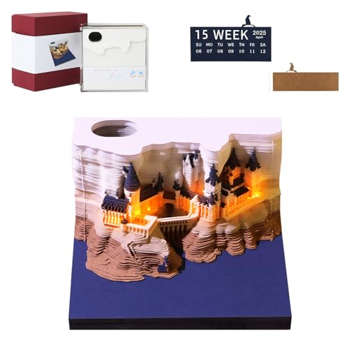 3D Notizblock Kalender, Magisches Schloss Wochenkalender Notizblock 3D Kalender Abreißen 2025 mit Licht und Stifthalter, Kreative Papier Skulptur Desktop Ornament Stifthalter Geschenk 3D Notizblock Kalender, Magisches Schloss Wochenkalender Notizblock 3D Kalender Abreißen 2025 mit Licht und Stifthalter, Kreative Papier Skulptur Desktop Ornament Stifthalter Geschenk von Kamanan