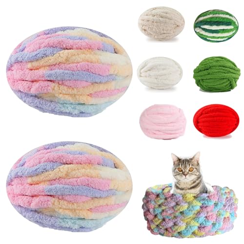 Dicke Wolle Garn(2 Stück),Dicke Wolle Garn Strickgarn,Sperrige Armstricken Wolle,Wolle Dickes Garn Flauschig,Dicke Wolle Zum Handstricken zum Stricken von Decken, Schals und Dekorationen(Zuckerwatte) von Kamanan