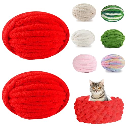 Dicke Wolle Garn (2 Stück) - Strickgarn für Armstricken, Flauschig zum Handstricken von Decken, Schals und Dekorationen (Rot) von Kamanan