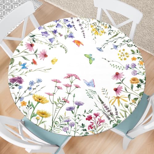Kamoor Runde Tischdecke mit elastischem Rand, Aquarell-Blumenmuster, runde Tischdecke für den Außenbereich, wasserdicht, runde Tischdecke für Picknick, Abendessen, Party, Dekoration, passend für runde Kamoor Runde Tischdecke mit elastischem Rand, Aquarell-Blumenmuster, runde Tischdecke für den Außenbereich, wasserdicht, runde Tischdecke für Picknick, Abendessen, Party, Dekoration, passend für runde von Kamoor