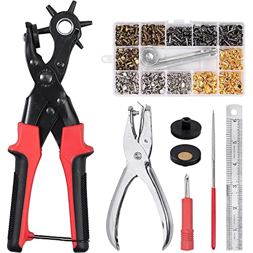 Kamtop Lochzange Revolverlochzange Gürtellochzange mit mit 240 stück Ledernieten Doppelkappe Niet Leather Revolverlochzange Hebelübersetzung Lochzange Punch Pliers Puncher für Kunsthandwerk Gürtel Kamtop Lochzange Revolverlochzange Gürtellochzange mit mit 240 stück Ledernieten Doppelkappe Niet Leather Revolverlochzange Hebelübersetzung Lochzange Punch Pliers Puncher für Kunsthandwerk Gürtel von Kamtop