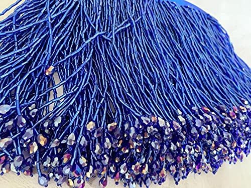 KAnduo Fransen-Quastenbesatz, Vorhang-Bastel-Kleiderbesatz, 1 Yard, Schwarze Perlenfransen-Quastenbesatz for Tanzkostüm, Haute Couture-Kleiderbesatz, Perlenfransen (Color : Blue) von KAnduo