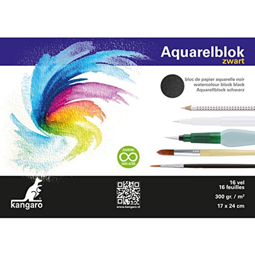 Kangaro Aquarellpapier 24x17cm, 300 gram, 16 Blatt, schwarz von Kangaro