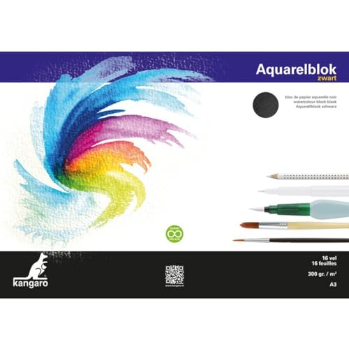 Kangaro Aquarellpapier A3, 300 gram, 16 Blatt, schwarz von Kangaro