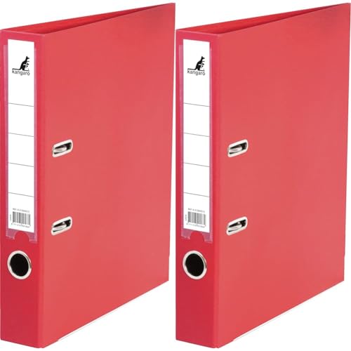 Kangaro PP Kunststoff Ordner 5 cm Rückenbreite DIN A4. Farbe Rot (Ringordner, Aktenordner, Briefordner) (Packung mit 2) von Kangaro