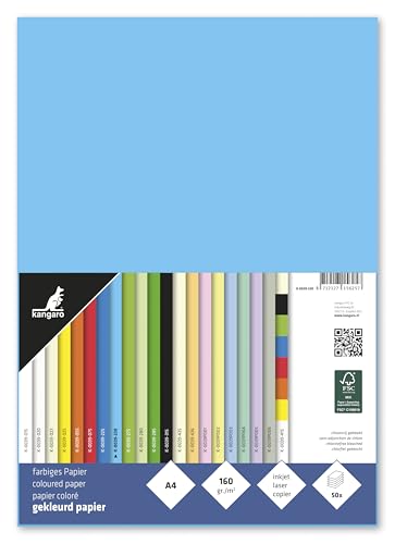 Kangaro - Tonpapier Azurblau DIN A4-160g/m² FSC mix – 50 pack - Briefpapier Bastelpapier DIY von Kangaro