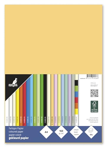 Kangaro - Tonpapier Dunkel Chamois DIN A4-160g/m² FSC mix – 50 pack - Briefpapier Bastelpapier DIY von Kangaro