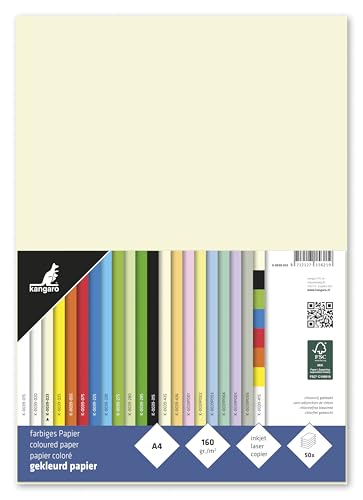 Kangaro - Tonpapier Elfenbein Weiss DIN A4-160g/m² FSC mix – 50 pack - Briefpapier Bastelpapier DIY, Elfenbeinweiss von Kangaro