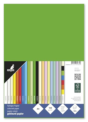 Kangaro - Tonpapier Hell Grun DIN A4-120g/m² FSC mix – 100 pack - Briefpapier Bastelpapier DIY, Hellgrun von Kangaro