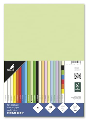 Kangaro - Tonpapier Helles Grun DIN A4-120g/m² FSC mix – 100 pack - Briefpapier Bastelpapier DIY von Kangaro
