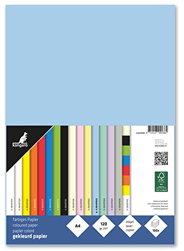 Kangaro - Tonpapier Pastell Blau DIN A4-120g/m² FSC mix – 100 pack - Briefpapier Bastelpapier DIY von Kangaro